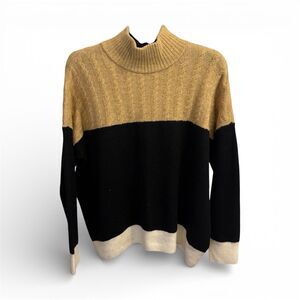 Women’s CECE Soft Turtleneck Sweater Black White Tan. Size Large.